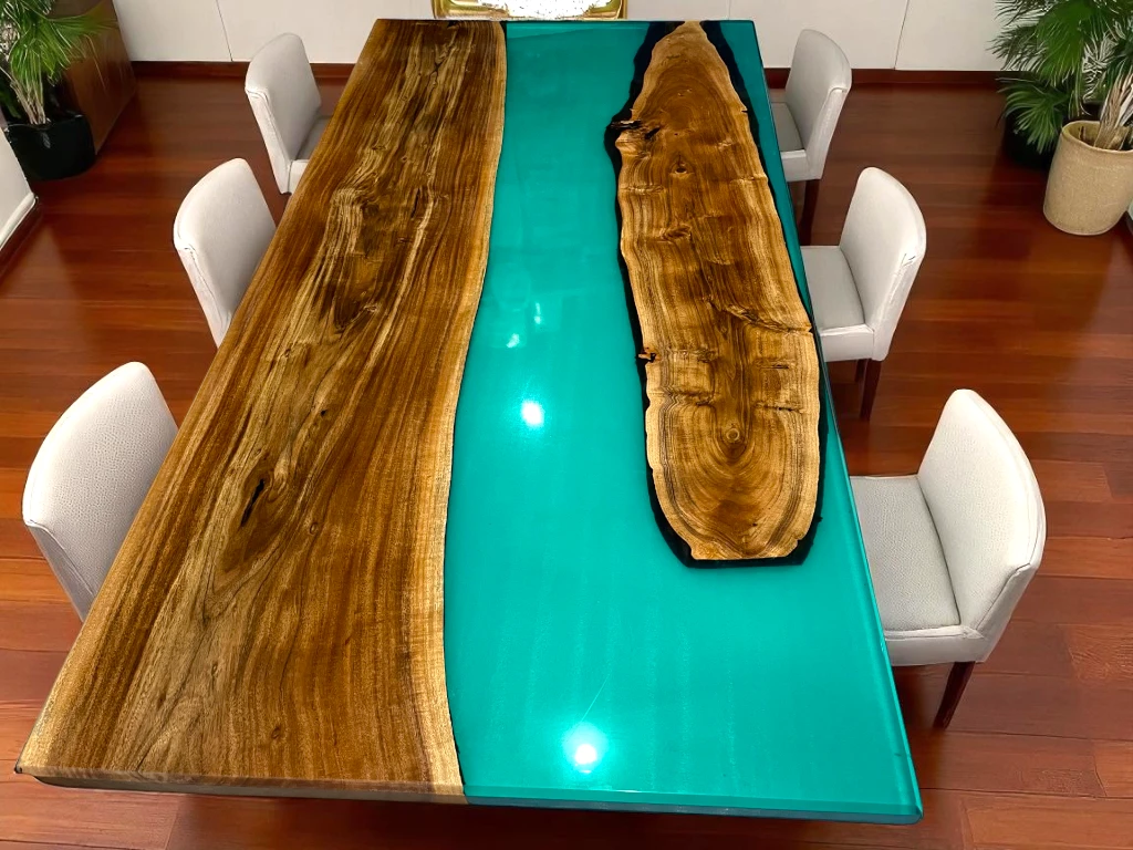Restaurant Epoxy Dining Table Handcrafted Natural Wood | Free Delivery